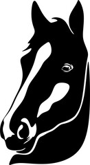 Horse head with flowing mane black and white vector design. 