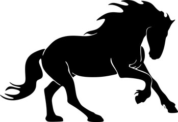 Horse head with flowing mane black and white vector design. 