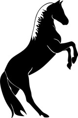 Horse head with flowing mane black and white vector design. 