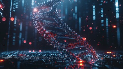 DNA Helix Hi-Tech Technology in the Field of Genetic Engineering 3D Illustration on a Futuristic Background