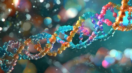 DNA Helix in 3D Illustration with Mutations Under Microscope for Genome Decoding and Medical Modeling