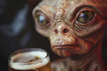 UFO space visitor alien on Earth living human life with everyday routine staff, Generative AI