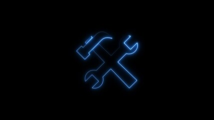 Neon glowing blue tools icon animation