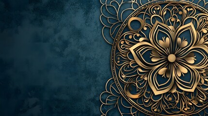 Abstract gold and blue ornate floral background. Template for quotes, and greetings cards