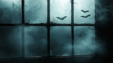 Haunted Eerie Window with Dark Shadows A Frightening Halloween Illustration