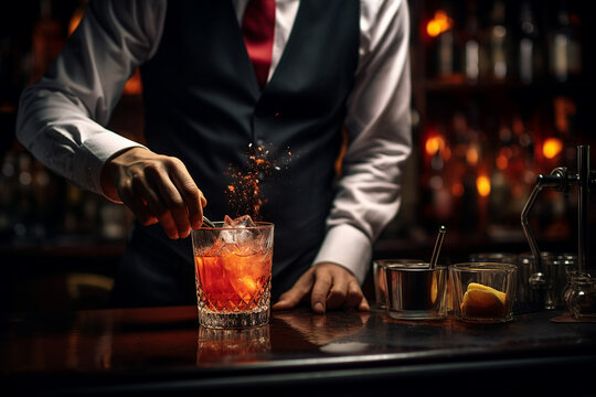 Classic bar pub with professional bartender barkeeper barman, Generative AI illustration photo