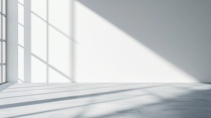 Minimalist Abstract White Background with Soft Shadows and Light Reflections, Ideal for Product Display or Advertising Backdrop in a Studio Setting
