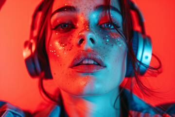 AI generated photo of young attractive person blogger taking selfie modern technology