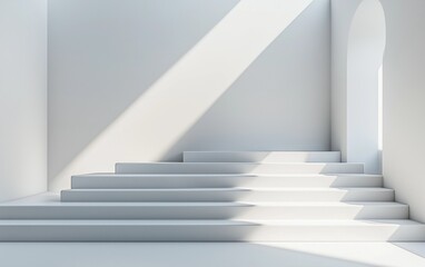 Minimalist Abstract White Background with Soft Shadows and Light Reflections, Ideal for Product Display or Advertising Backdrop in a Studio Setting