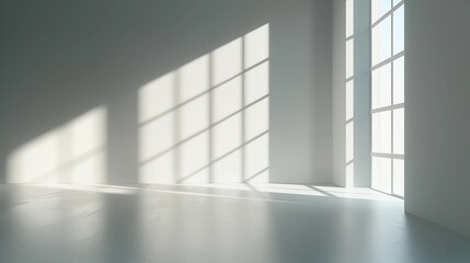 Obraz premium Minimalist Abstract White Background with Soft Shadows and Light Reflections, Ideal for Product Display or Advertising Backdrop in a Studio Setting