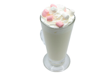 Hot chocolate with small pink and white marshmallows 
