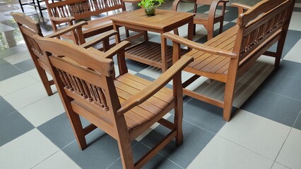 tables and chairs in a restaurant