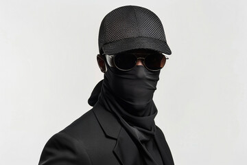 Thief in black clothes criminal action shop lifting street violence citizen robbery, Generative AI