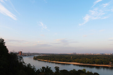view of the Dnipro River in the city of Kyiv, Ukraine