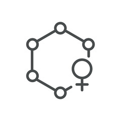 Estrogen Female Hormone Icon. Simple Line Illustration of Molecular Structure with Female Symbol, Representing Hormonal Function and Women’s Health.
