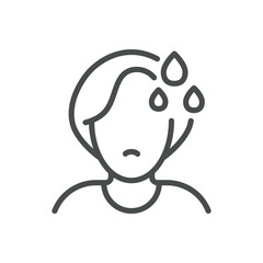 Hot Flashes Icon. Simple Line Illustration of a Person Sweating, Representing Menopause Symptoms and Hormonal Changes.
