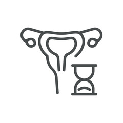 Perimenopause Icon. Simple Line Illustration of a Uterus with Hourglass, Representing the Transition to Menopause and Reproductive Aging.

