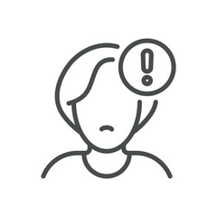Concentration Problem Icon. Simple Line Illustration of a Woman with an Exclamation Mark, Representing  Lack of cConcentration, Focus Issues and Attention Deficit.