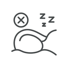 Sleep Problems Icon. Simple Line Illustration of a Person in Bed with a Cross and Zzz, Representing Sleep Disorders and Insomnia.