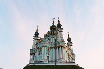 St. Andrew's Church, the city of Kyiv, Ukraine and the blue sky