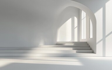 Minimalist Abstract White Background with Soft Shadows and Light Reflections, Ideal for Product Display or Advertising Backdrop in a Studio Setting