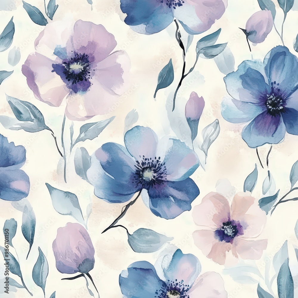 Wall mural Elegant watercolor floral patterns with soft pastel tones for design projects.