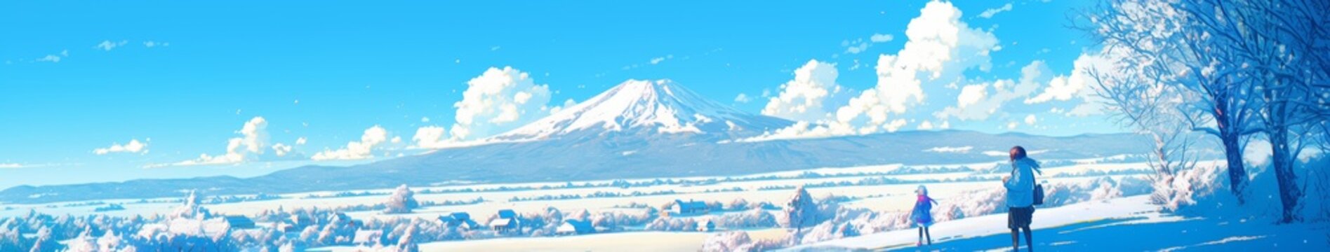 Hokkaido promotional poster: This poster shows the fresh and simple Hokkaido winter travel scene, conveying a sense of romance and freshness through illustrations, fresh and bright colors, healing ani