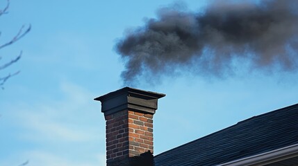 Brick chimney releasing black smoke into the atmosphere