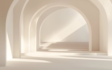 Fototapeta premium Minimalist Abstract White Background with Soft Shadows and Light Reflections, Ideal for Product Display or Advertising Backdrop in a Studio Setting