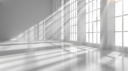 Obraz premium Minimalist Abstract White Background with Soft Shadows and Light Reflections, Ideal for Product Display or Advertising Backdrop in a Studio Setting