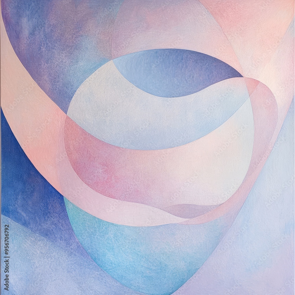 Sticker Abstract painting with pink and blue swirls on a white background.