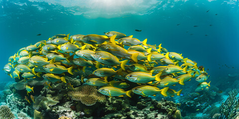 coral reef in sea with blue background 