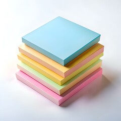 A stack of colorful sticky notes in pastel hues. perfect for adding a touch of brightness to your office or home workspace.