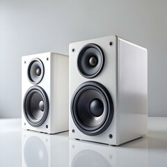 Obraz premium A pair of sleek white speakers on a white background.