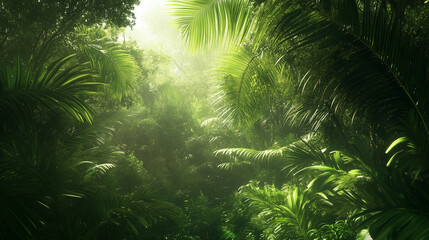 Wspaniałe, zielone liście i roślinność tropikalnej dżungli oferują intensywny widok na bujną florę. 