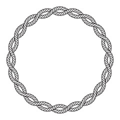 Vector round rope frame with two twisted ropes. Nautical circle frame. Isolated on white background