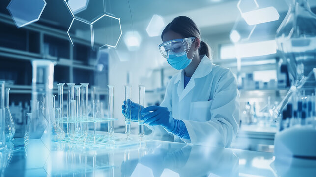 Profesjonalni badacze w laboratorium medycznym zajmują się zaawansowanymi eksperymentami chemicznymi, wspierając rozw&oacute;j nowoczesnych technologii medycznych.