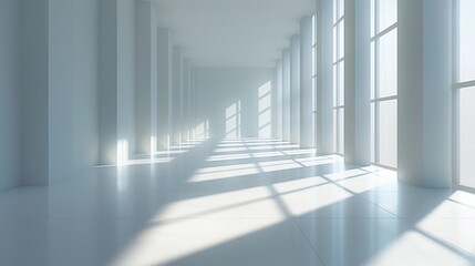 Obraz premium Minimalist Abstract White Background with Soft Shadows and Light Reflections, Ideal for Product Display or Advertising Backdrop in a Studio Setting.