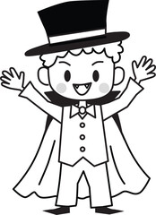 Line drawing of a boy wearing vampire costume. Halloween. Vector Illustration