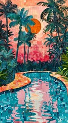 Obraz premium Colorful pond illustration poster background