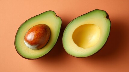 Fresh Avocado Halves on Orange Background