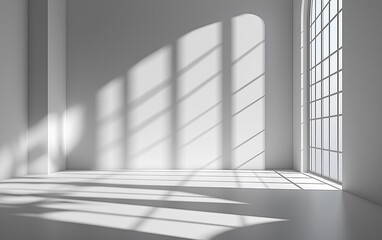 Obraz premium Minimalist Abstract White Background with Soft Shadows and Light Reflections, Ideal for Product Display or Advertising Backdrop in a Studio Setting.