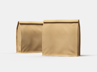 Rendered mockup for a square paper bag with folded top on a light background