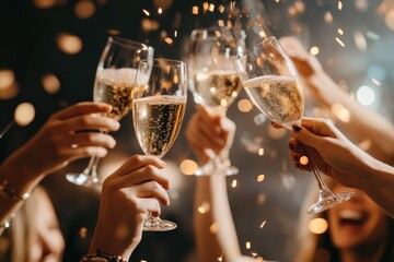 A group of people are celebrating with champagne glasses