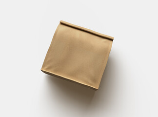 Rendered mockup for a square paper bag with folded top on a light background