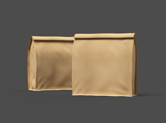 Rendered mockup for a square paper bag with folded top on a dark background