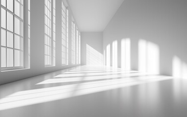 Fototapeta premium Minimalist Abstract White Background with Soft Shadows and Light Reflections, Ideal for Product Display or Advertising Backdrop in a Studio Setting.