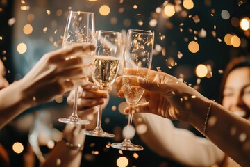 A group of people are celebrating with champagne glasses
