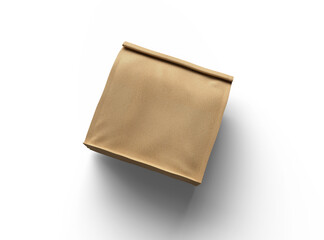 Rendered mockup for a square paper bag with folded top on a transparent background