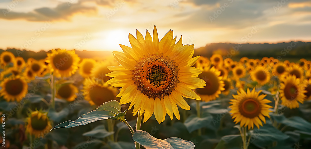 Poster Sunflowers at Sunset